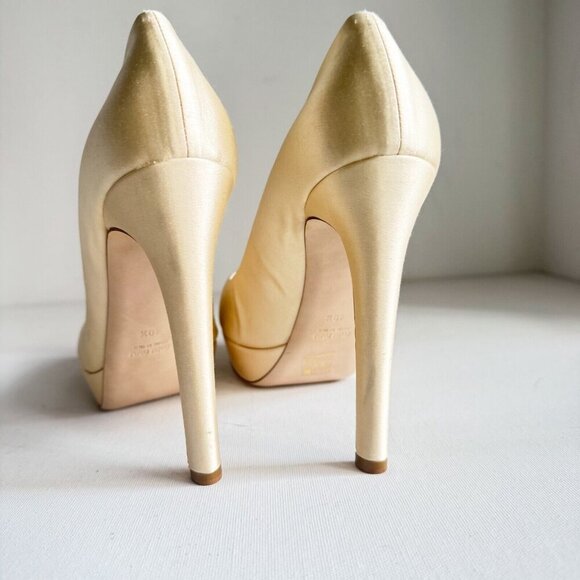 Miu Miu Champagne Satin Classic Platform Heels Wedding 40.5 NEW - Picture 7 of 11